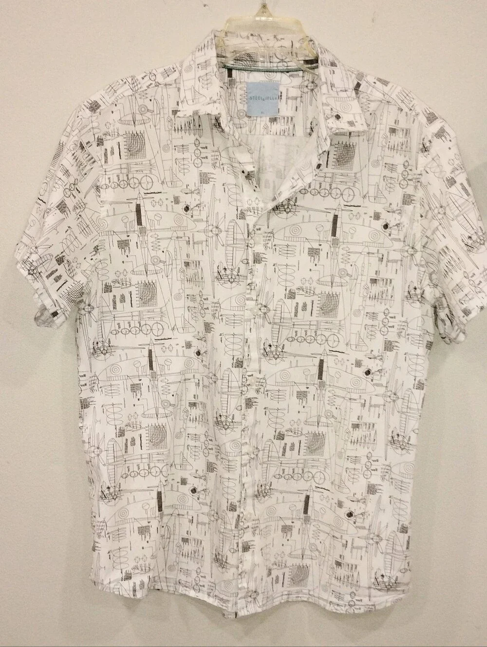 Casual Men's Button-Down Shirt in White with Airplane Print